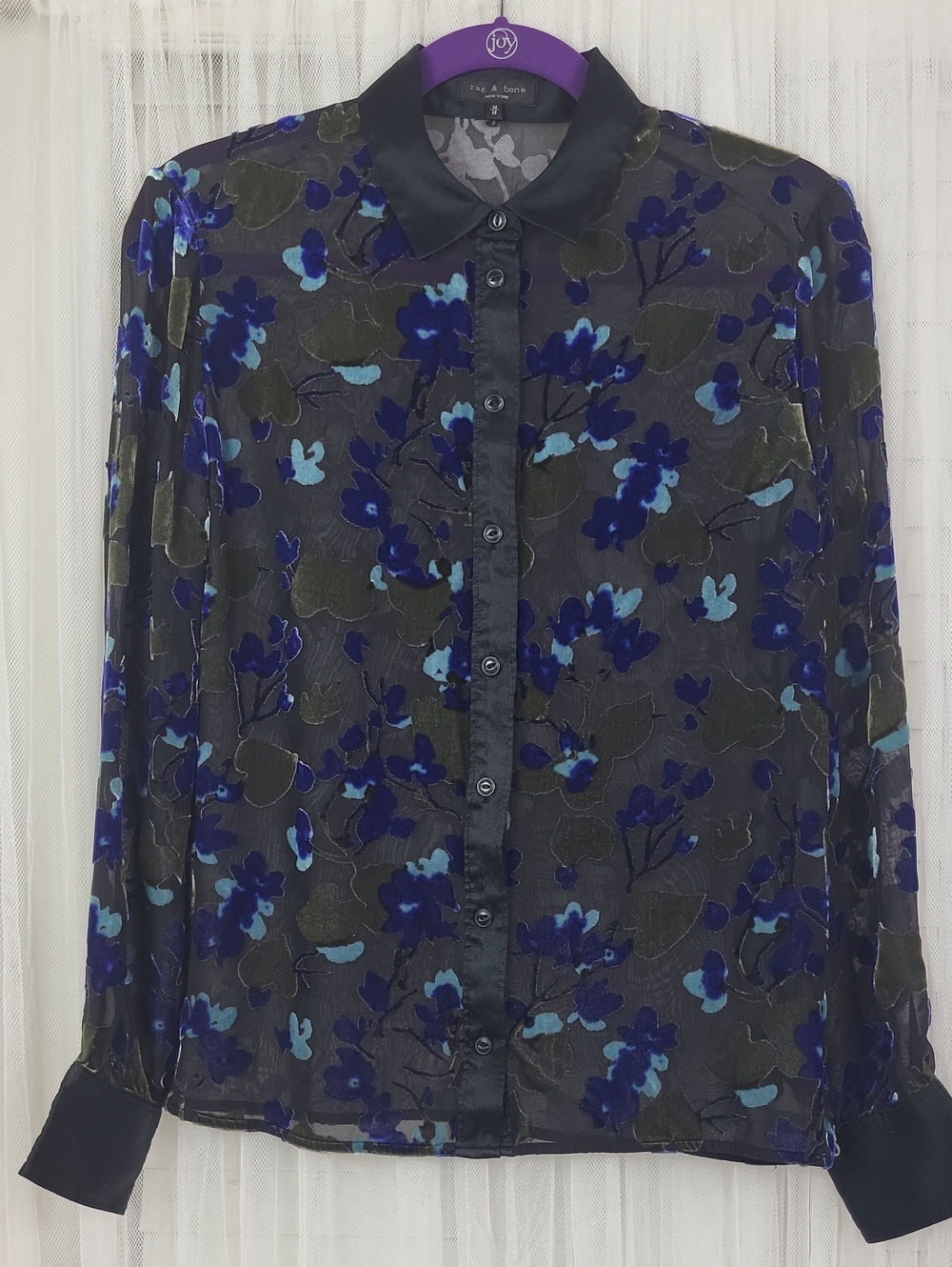 Rag & Bone Gigi Velvet Burnout Long Sleeve Blouse. Size M